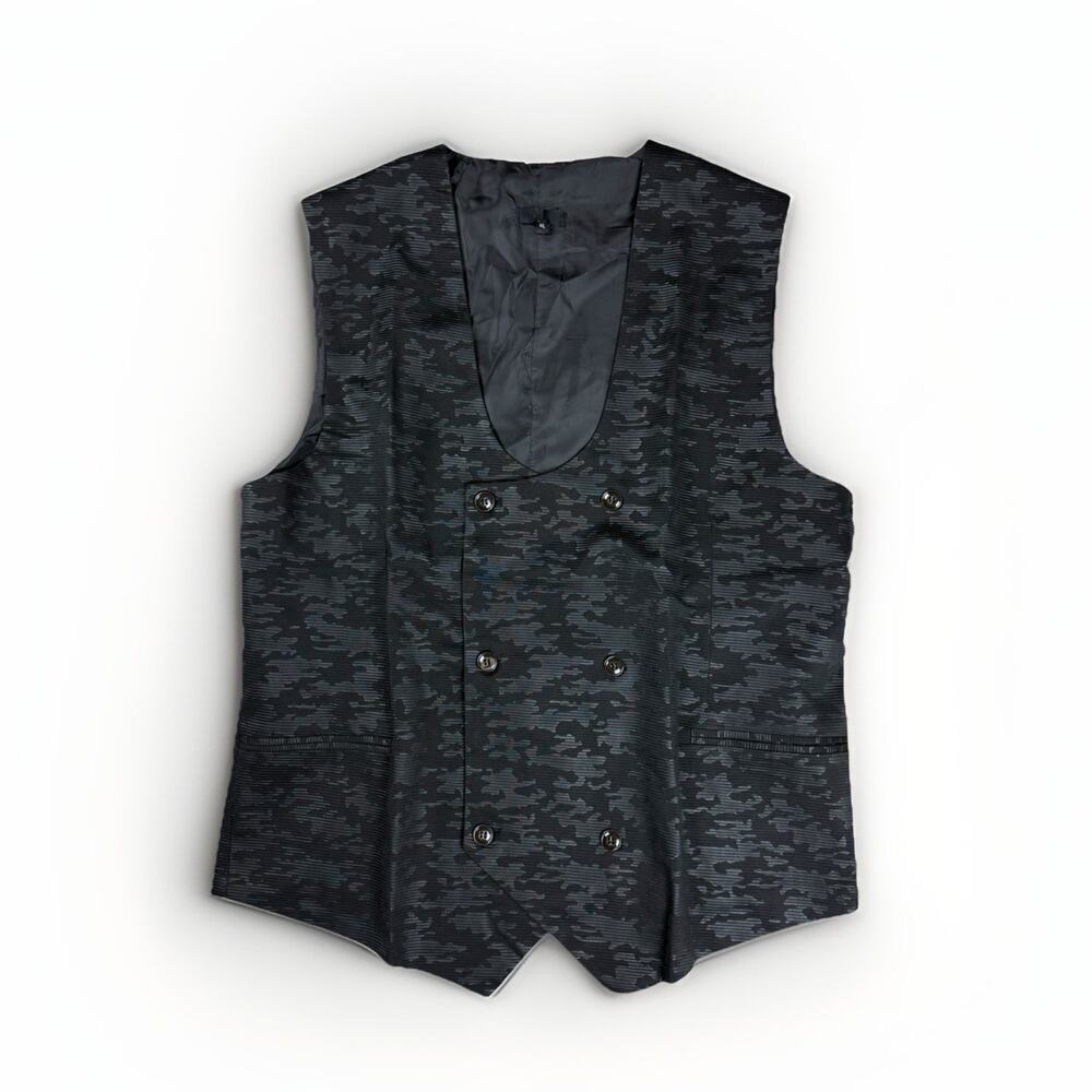Camo‎ Textured Tuxedo Vest Mens XL Black Double Breasted Formal Steampunk Goth